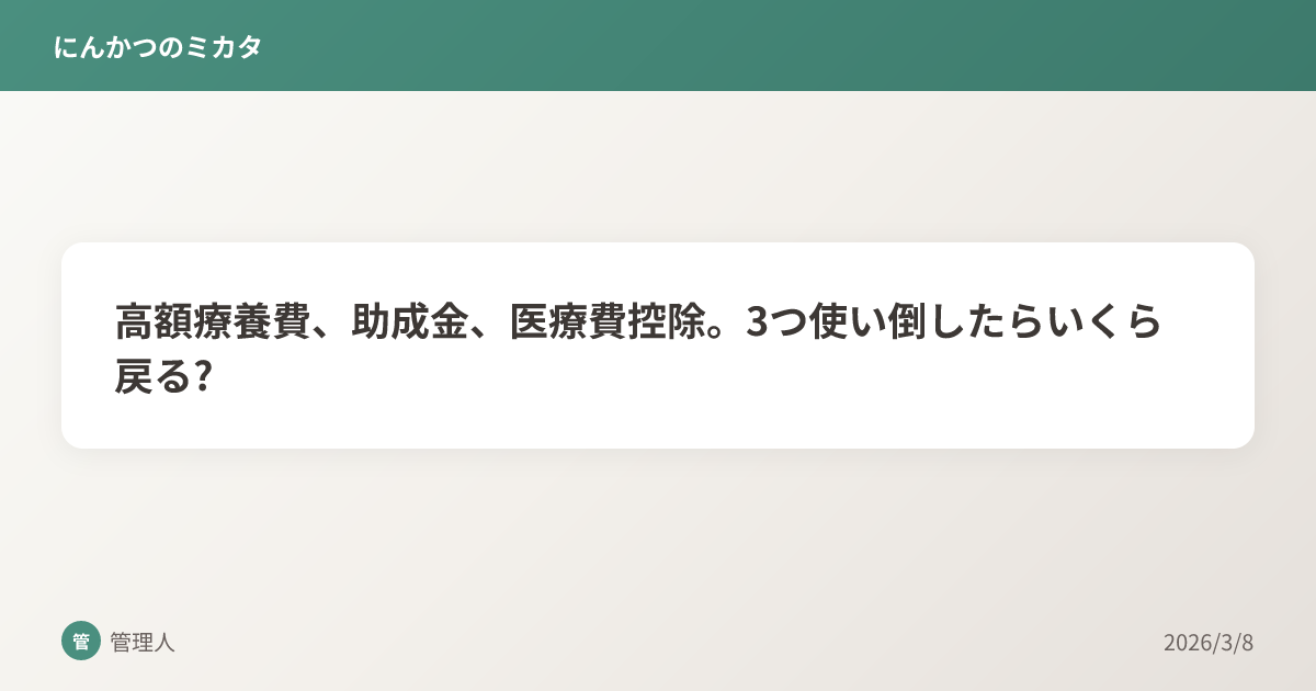 高額療養費、助成金、医療費控除。3つ使い倒したらいくら戻る?